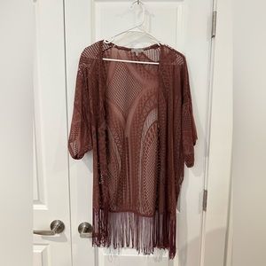 XS Mauve fringe lace Kimono